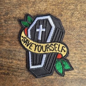 Save Yourself Coffin  Gothic 90s Embroidered Iron on Patch